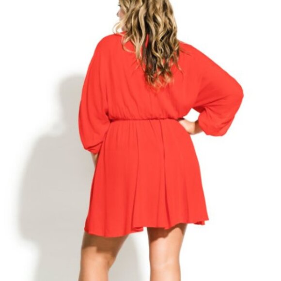 City Chic Seville Tunic Dress Size 18 Embroidered Bright Orange Red Tigerlilly - Picture 4 of 12